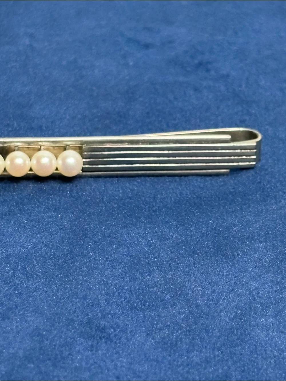 RARE Vintage K. Mikimoto Tokyo Silver Tie Clip 5 Akoya Pearls MCM Signed